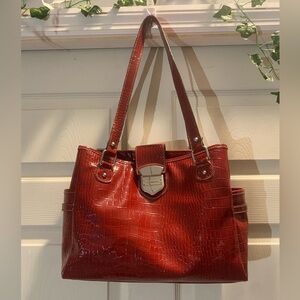 Liz Claiborne Red Crocodile-Embossed Shoulder Bag